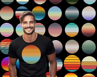 Retro Sunset Bundle 300+, Vintage Sunset, Retro Sunset PNG, Retro Circle PNG, Retro Sunset T-Shirt Designs , Instant Download