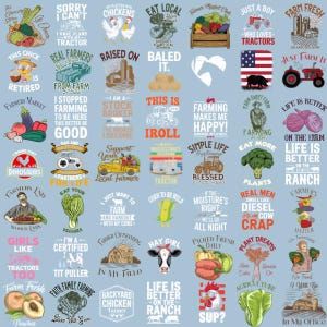 Pacchetto agricolo 60+ PNG, stampabile sull'agricoltura, vita contadina, campagna, amante degli animali, maglietta sull'agricoltura, file digitale, PNG sublimazione contadino