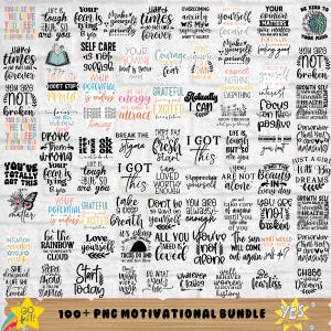 Plus de 100 messages de motivation PNG, PNG positif pour les conceptions Cricut et Silhouette, conceptions par sublimation, gravés au laser, PNG inspirant