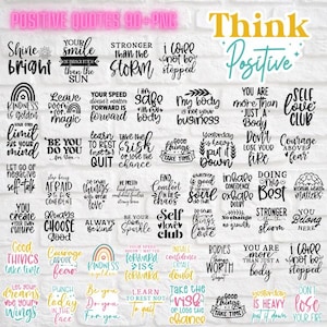 Paquete de más de 90 PNG positivos, SVG motivacionales, citas positivas, PNG inspiradores, archivo Cricut, archivo imprimible, mensajes positivos PNG