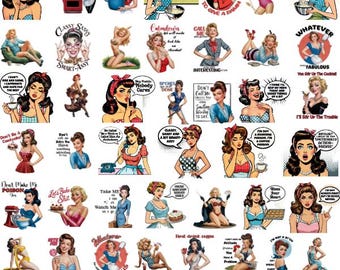Sassy Pin Up Girl 80+ Png Bundle, Sarcastic Women, Retro Printable images, Housewife Graphics, Retro Women, Digital download