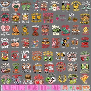 100+ Valentinstag Wortspiele Bundle, lustige Valentinstag Essen Wortspiele, Sofortiger Download, sarkastische Valentinstag Zitate, lustige Valentinstag Sublimation PNG
