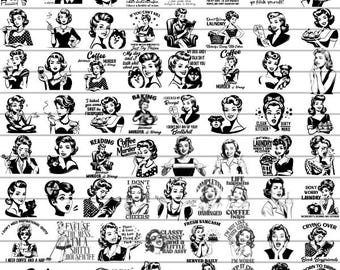 Retro Housewife Png , Women silhouette , Funny Graphics, Sassy Mom, Adult Humour, Bundle Sublimation, Commercial use, cut file