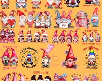 Gnomes Valentine's Day Png Bundle, Festive Gnomes, Gnomes Clipart, Valentine Quote, Xoxo Png, Digital Graphics, Commercial use