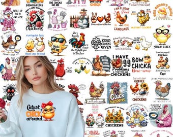 Grappige kipbundel 100+, afdrukbaar kip, boerenleven, platteland, kippenliefhebber, kippenshirt, digitaal bestand, kipsublimatie, kip png