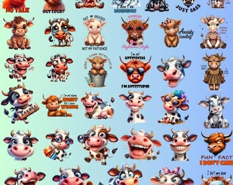 Funny Cow Bundle 100+ PNG, Cow lover PNG , funny Cow, crazy cow, cow T-shirts Designs, Commercial use , Quirky cow, sarcastic cow, farmer
