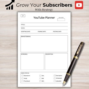 YouTube planner, content planner, YouTube tracker, video planner, digital planner, content calendar, creator planner, subscriber tracker, A4