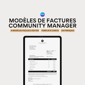Modèle facture prestataire de service | Modèle facture Community Manager | Template community manager  | modèle facture micro-entreprise