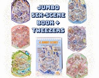 6 Jumbo 3D Isometric Kawaii Landscaping Scene Sticker Book, made with reusable waterproof PET material.