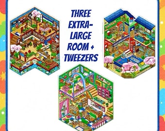 3 (3D) Extra Large Isometric Kawaii Landscaping Sticker Scene Rooms. Reusable Stacking Waterproof PET Materials.