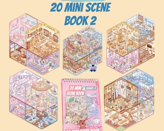 20 Mini-Designed 3D Isometric Kawaii Landscaping Scene Sticker Book 2. Reusable Waterproof PET Material.