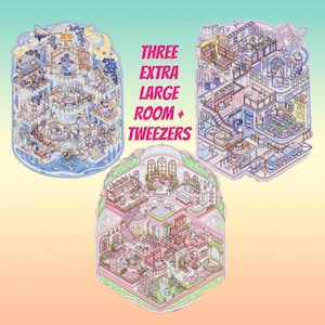 3 (3D) Extra Large Isometric Kawaii Landscaping Sticker Scene Rooms. Reusable Stacking Waterproof PET Materials.