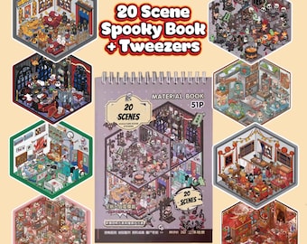 20 Mini-Designed 3D Creepy Isometric Kawaii Landscaping Scene Sticker Book. Reusable Waterproof PET Materials.