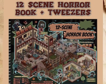 12 Extra-Large 3D Horror Isometric Kawaii Landscaping Scene Sticker Book, made with reusable waterproof PET materials.