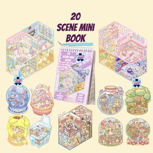 20 Mini-Designed 3D Isometric Kawaii Landscaping Scene Sticker Book. Reusable Waterproof PET Materials. image 1