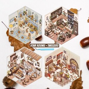 4 (3D) DIY 8.2 X 4.7 Isometric Kawaii Scene Rooms: Swimming, Bread ...
