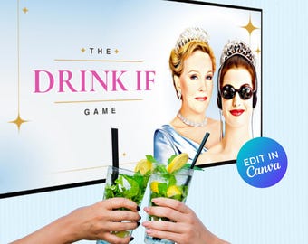 Drink If Game | Princess Diaries | Bachelorette Games | Birthday Games | Bridal Shower Games | Editable Canva Template | Digital Download