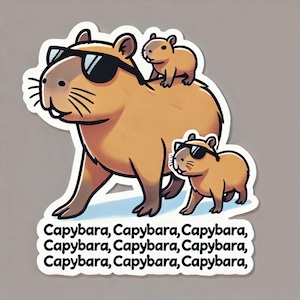 Capybara, amusant, autocollant, vinyle, objet de collection. Dimensions : 10 x 10 cm (4 po. x 4 po.), 2 po. x 2 po.