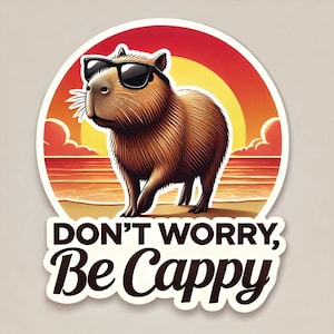 Capybara, amusant, autocollant, vinyle, objet de collection. Dimensions : 10 x 10 cm (4 po. x 4 po.), 2 po. x 2 po.