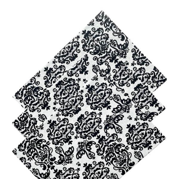 DAMASK tissue paper sheets gift present wrapping craft supply retail store packaging black white damask vintage theme fancy classy simple