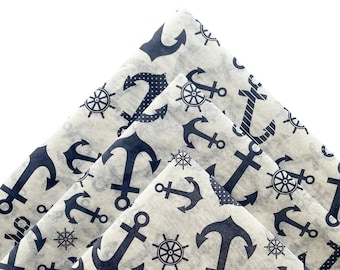 ANCHORS AWAY tissue paper sheets / gift present wrapping craft supply retail store packaging navy blue white sailboat sailing pirate theme