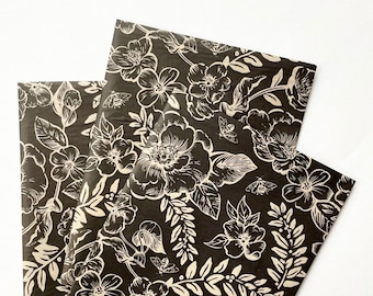 MOODY FLORAL tissue paper sheets gift present wrapping craft supply retail store packaging diy Flowers black gold poppy dark gothic modern