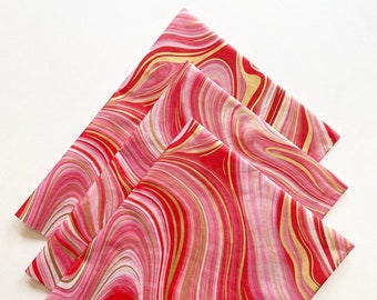 RED & GOLD MARBLE tissue paper sheets gift present wrapping craft supply retail store packaging swirl agate marbled peppermint Christmas