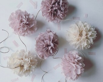 PASTELS mini pompom garland girl baby bridal shower photo prop first birthday party decorations pastel pink mint peach unicorn rainbow theme