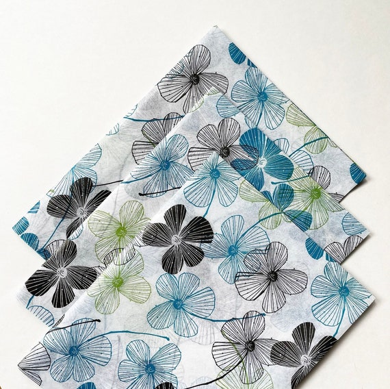 BLUE PANSIES Tissue paper sheets /gift present wrapping craft supply retail store packaging pansy simple floral pattern baby bridal shower Il_570xn