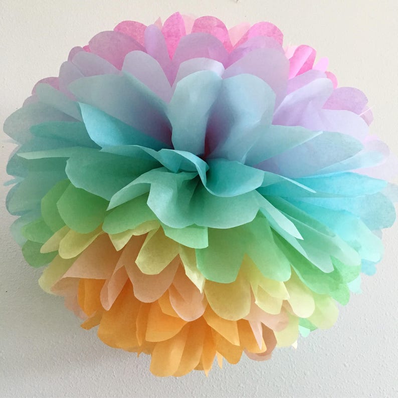 PASTEL RAINBOW tissue paper pompom unicorn party decorations Etsy