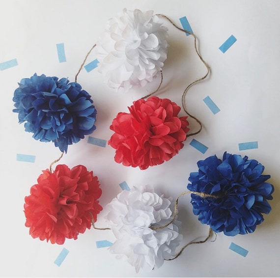 Partriotic Mini Pompom Garland 4th Of July Red White Blue Captain America Beto O Rourke Support Bbq Decorations Table High Chair Outdoor Bac