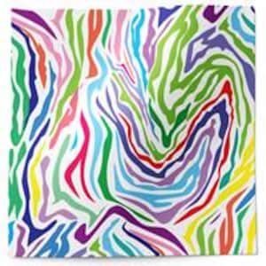 May include: Abstract colorful zebra print pattern with wavy lines in shades of blue, green, pink, purple, red, yellow, and white.
