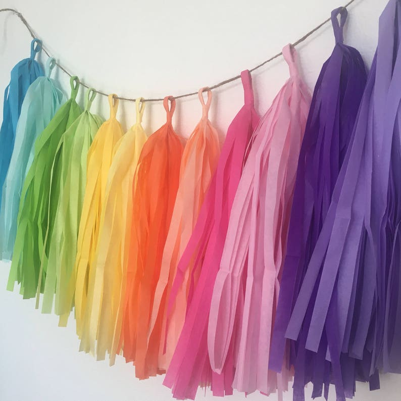 NEON JOY Tassel Garland Tissue Paper Rainbow Decoration Purim - Etsy