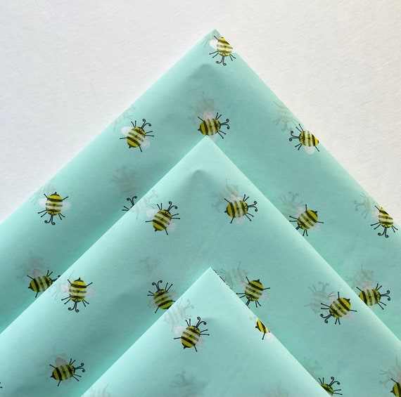 BEES KNEES tissue paper sheets / gift present wrapping craft supply retail store packaging diy bumble honey bee aqua blue green twin neutral Il_570xn