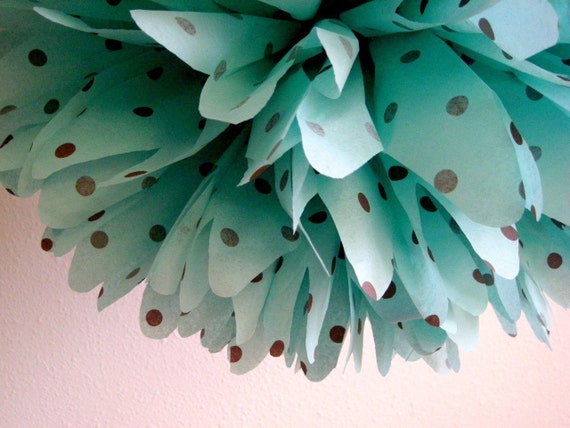 Sale Aqua Polkadot Tissue Paper Pom Pom Alice In Wonderland