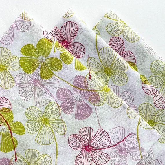 PANSIES Tissue paper sheets /gift present wrapping craft supply retail store packaging pink green pansy simple floral baby bridal shower Il_570xn