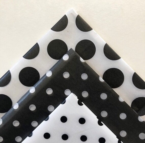 BLACK and WHITE POLKADOT tissue paper sheets / gift present wrapping craft supply retail store packaging art diy dots specialty decorations Il_570xn