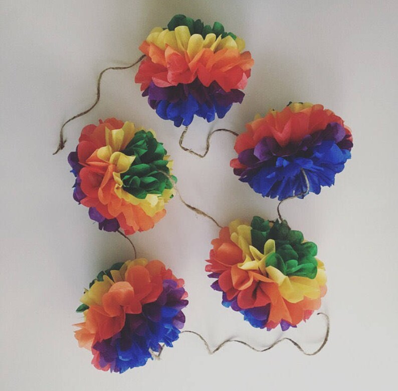 CLASSIC RAINBOW Pom Pom Garland kit / tissue paper garland / Etsy