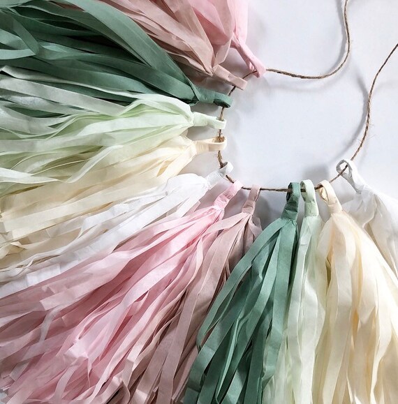 BLUSH and EUCALYPTUS tassel garland pink green ivory nursery fall spring boho simple wedding decorations baby bridal shower first birthday Il_570xn