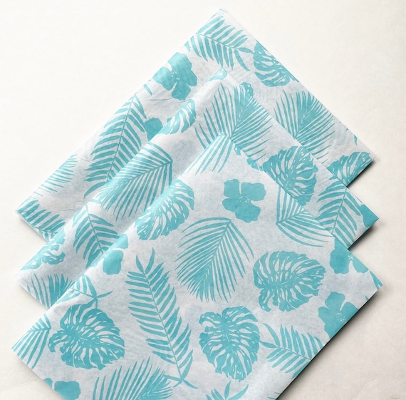 TROPICAL LEAVES tissue paper sheets /gift present wrapping craft supply retail store packaging plants leaf blue jungle Hawaiian theme luau Il_570xn