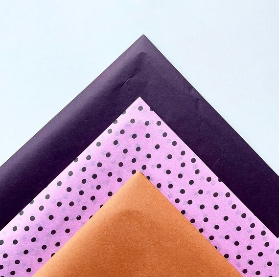 TISSUE PAPER SHEETS aubergine pink polka dot rust retail gift wrapping craft supply packaging diy art project decoupage purple orange fall Il_570xn