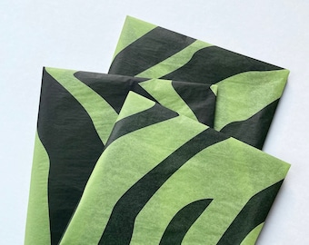 GREEN ZEBRA tissue paper sheets gift present wrapping craft supply retail store packaging jungle wild animal tiger stripe sage black simple