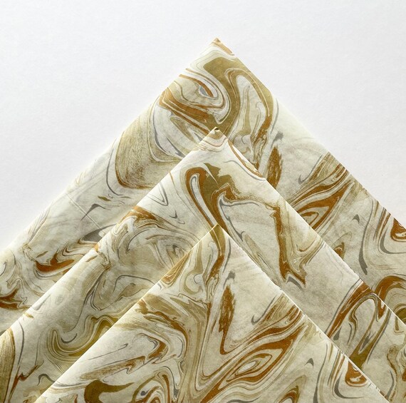 CREAM & GOLD MARBLE tissue paper sheets / gift present wrapping craft supply retail store packaging diy fancy shiny swirl agate marbled Il_570xn