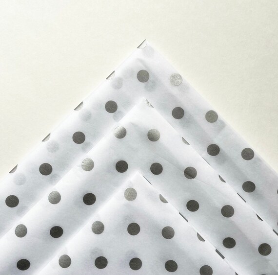 SILVER MINI DOTS tissue paper sheets / gift present wrapping craft supply retail store packaging white polkadot Christmas Hanukkah nye Il_570xn