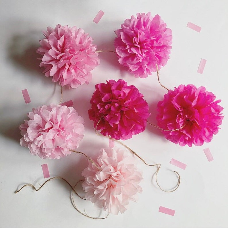 PINK OMBRE Tissue Paper Pompom Garland Bunting Valentines Day Etsy