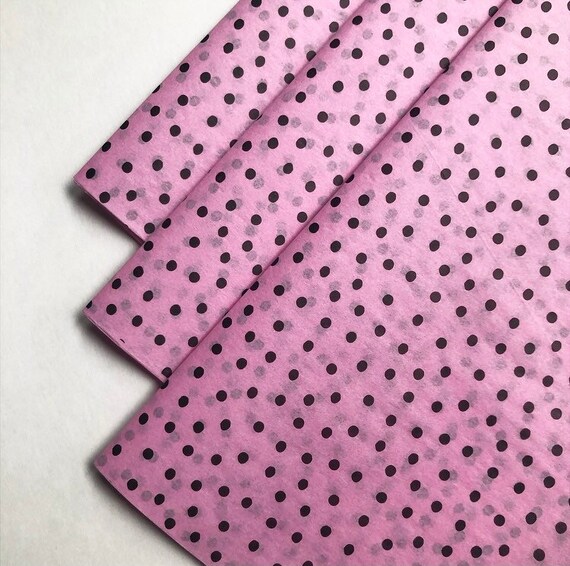 Raspberry Pink POLKA DOTS on White Tissue Paper for Gift Wrapping 20"x30" Sheets 