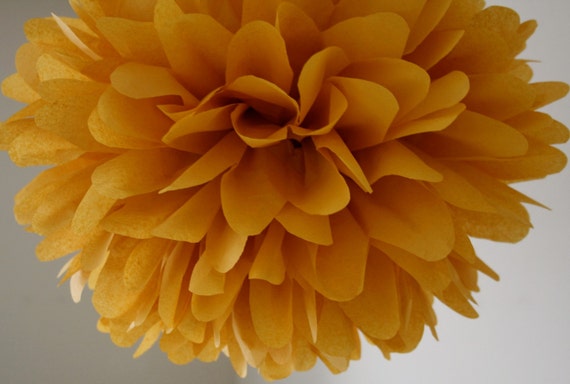 SAFFRON tissue paper pompom woodland forest rustic barn wedding decoration chinese new year yellow ochre birthday party Thanksgiving holiday Il_570xn