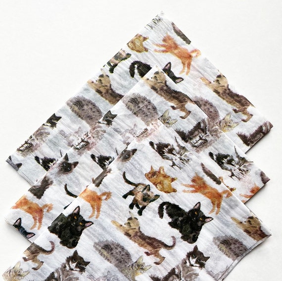 IMPRESSIONIST CATS tissue paper sheets / gift present wrapping craft supply retail store packaging diy cats kittens cat lady mom dad simple Il_570xn