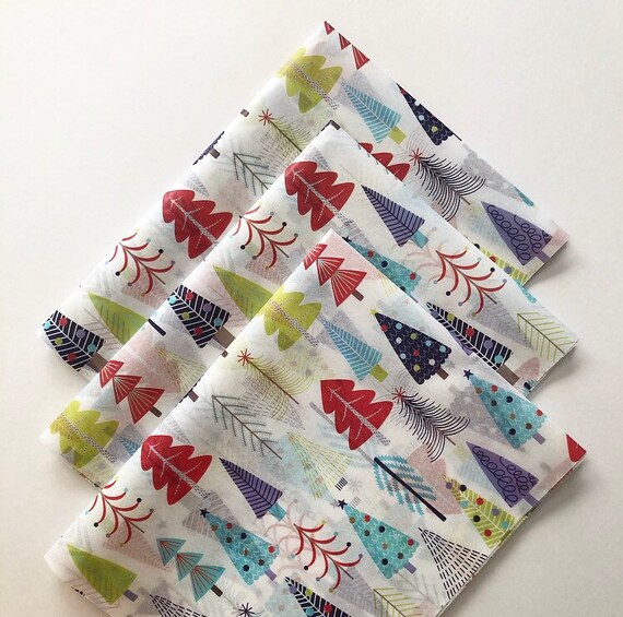 FESTIVE TREES tissue paper sheets / gift present wrapping craft supply retail store packaging holiday party Christmas Hanukkah Kwanza Xmas Il_570xn