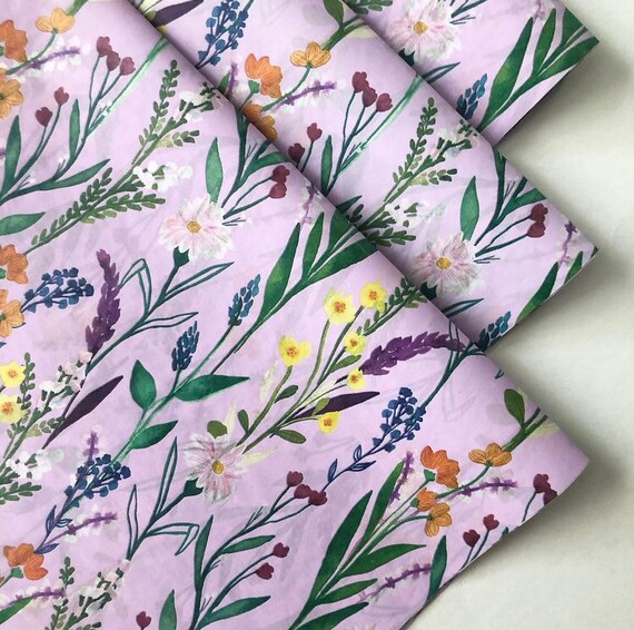 WILDFLOWERS tissue paper sheets / gift present wrapping craft supply retail store packaging diy Flowers floral plants lilac purple pastels Il_570xn